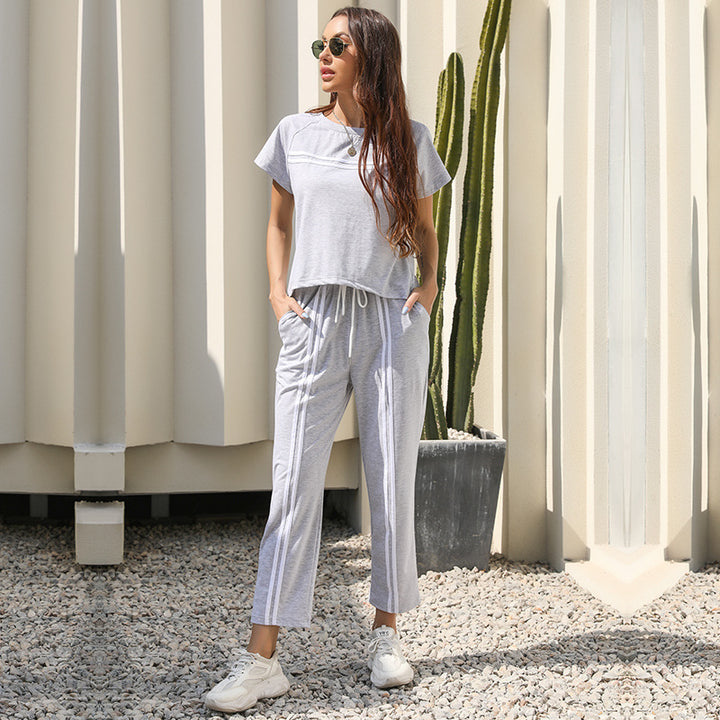 Damen Sportliches Set mit gestreiftem Oberteil und bequemen Hose Drune
