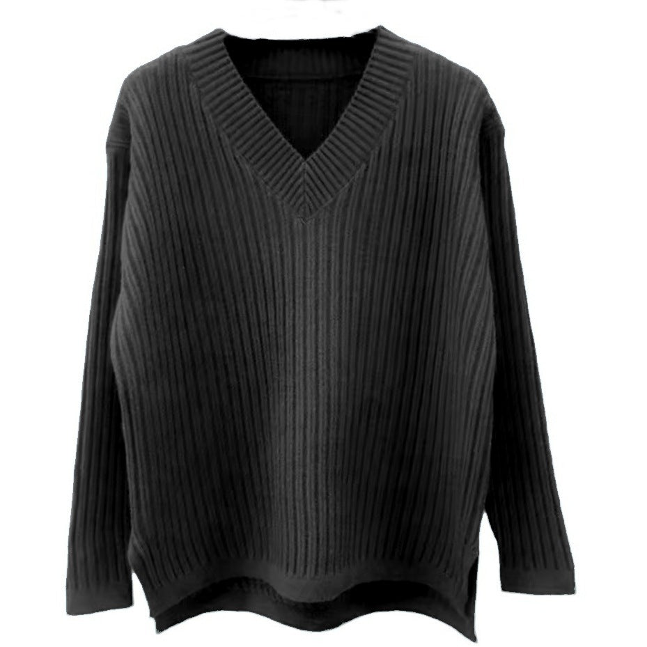 Damen V-Ausschnitt Strickpullover mit feiner Rippstruktur und lässigem Schnitt Drune