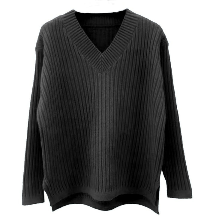 Damen V-Ausschnitt Strickpullover mit feiner Rippstruktur und lässigem Schnitt Drune