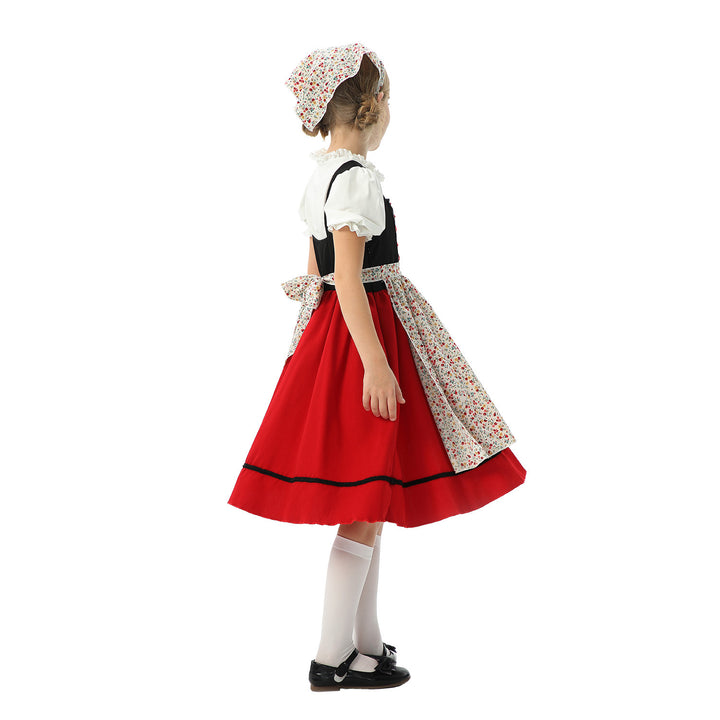 Damen nan traditionelles Kinderdirndl mit Schürze und Kopftuch Drune