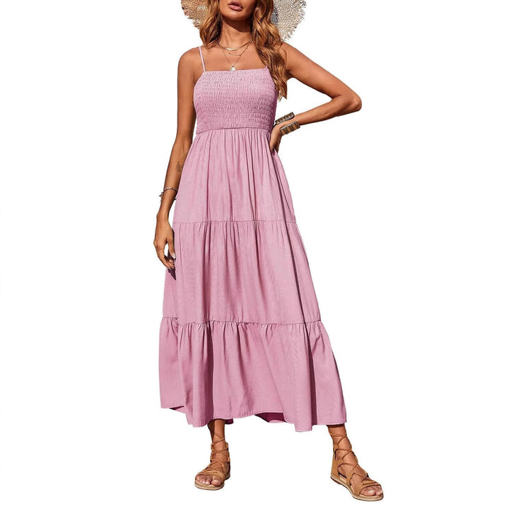 Damen Maxikleid mit verstellbaren Trägern und Rüschen Drune