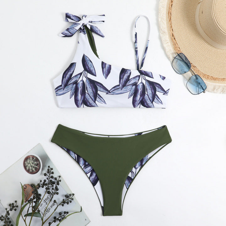 Damen Triangel-Bikini mit modischem Floral-Muster und einseitigem Träger Drune