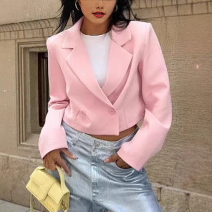Damen Cropped Blazerjacke mit oversized Ärmeln und Detailknöpfen Drune