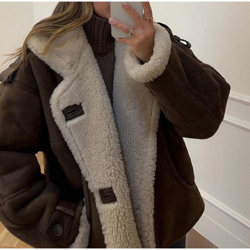 Damen Lässig gefütterte Wildlederjacke mit oversize Schnitt Drune