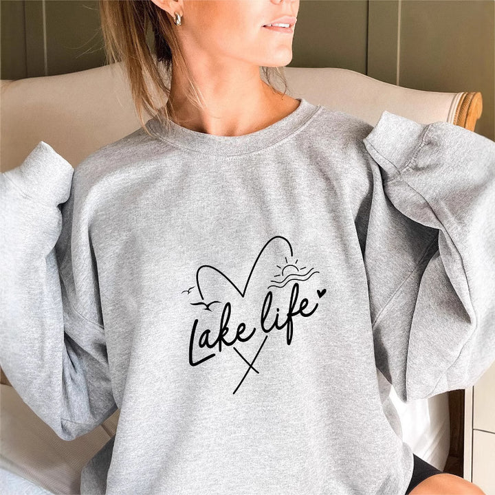 Damen Sweatshirt mit verkürzten Ärmeln und Herzmotiv Drune