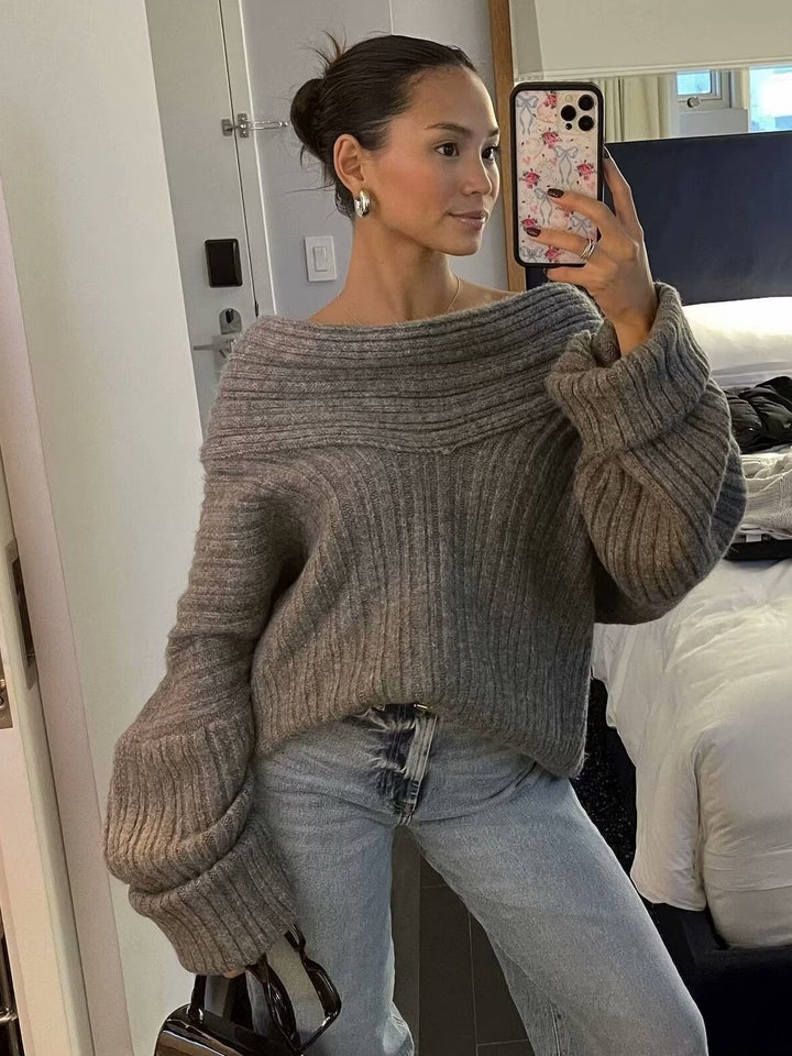 Damen Pullover mit weitem Rollkragen und strukturiertem Rippdesign Drune