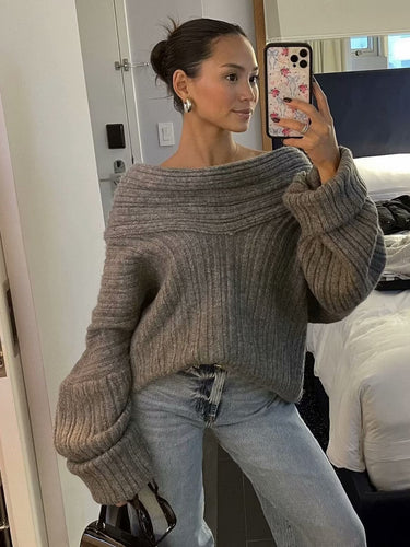 Damen Pullover mit weitem Rollkragen und strukturiertem Rippdesign Drune