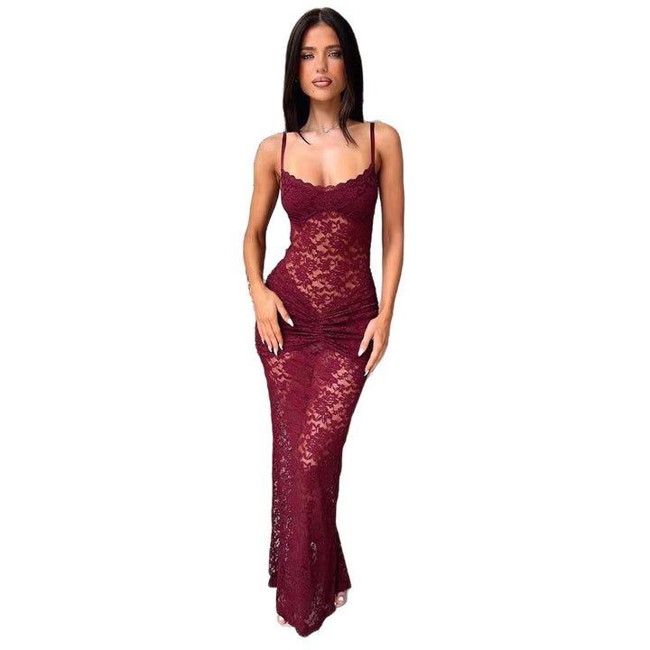 Damen Transparente Spitzenkleid mit eleganter Silhouette und figurbetonendem Design Drune