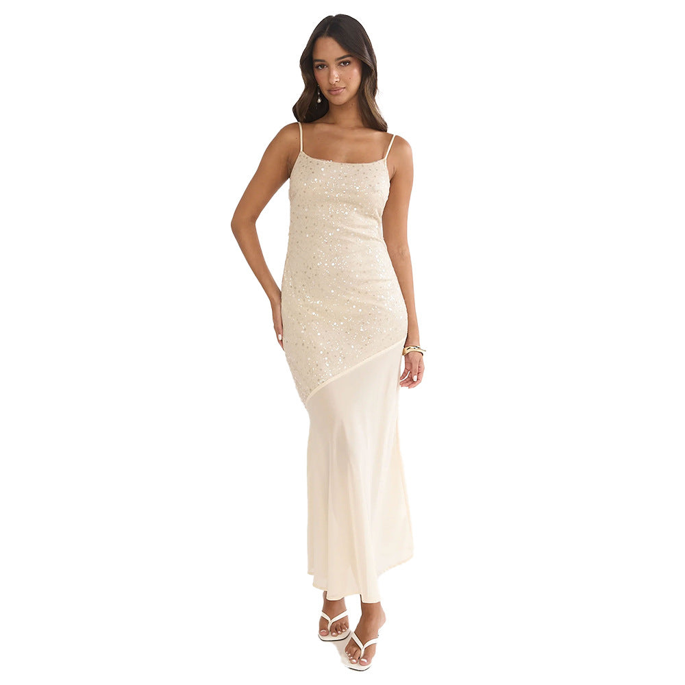 Damen Glitzerndes Maxikleid mit transparentem Obermaterial und asymmetrischem Saum Drune