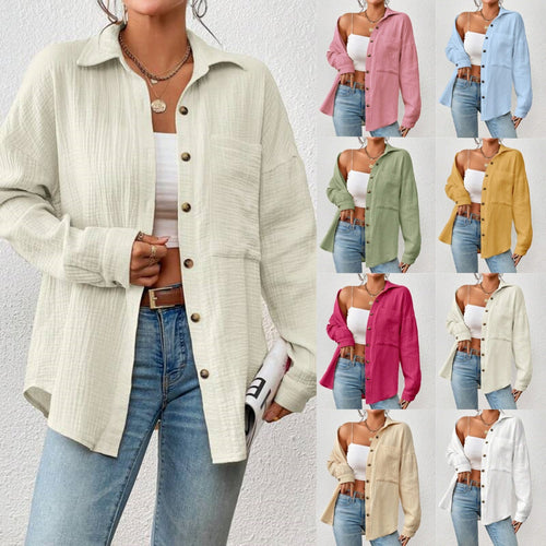 Damen Lässiges Overshirt mit Knopfleiste und Brusttasche Drune