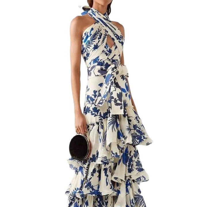 Damen Maxikleid mit verspielten Rüschen und floralen Akzenten Drune
