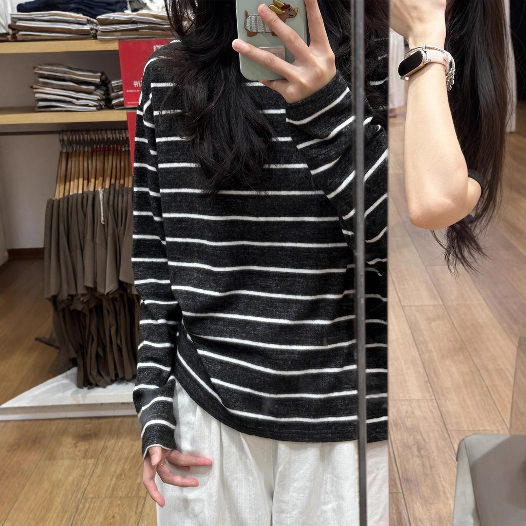 Damen lässiges Langarmshirt mit modernen Streifen Drune