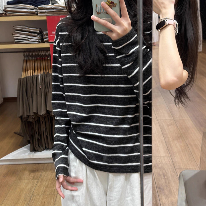 Damen lässiges Langarmshirt mit modernen Streifen Drune