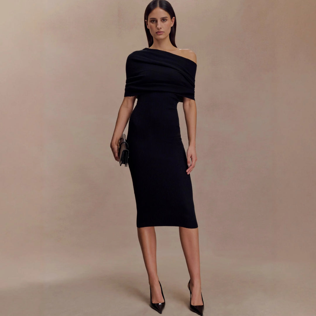 Damen elegantes Strickkleid mit off-shoulder Design Drune