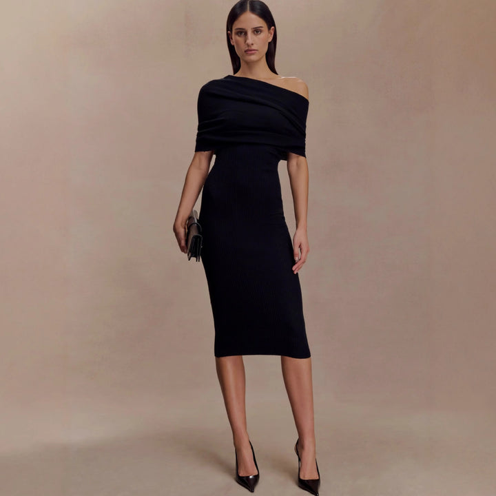 Damen elegantes Strickkleid mit off-shoulder Design Drune
