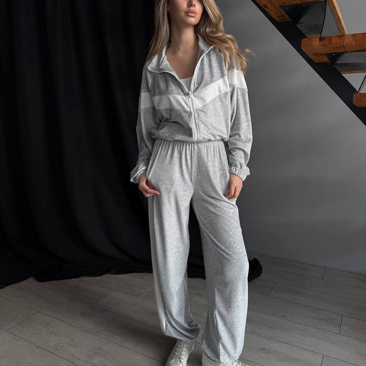 Damen Sportlicher Fleece-Jumpsuit mit durchgehendem Reißverschluss und weiten Ärmeln Drune