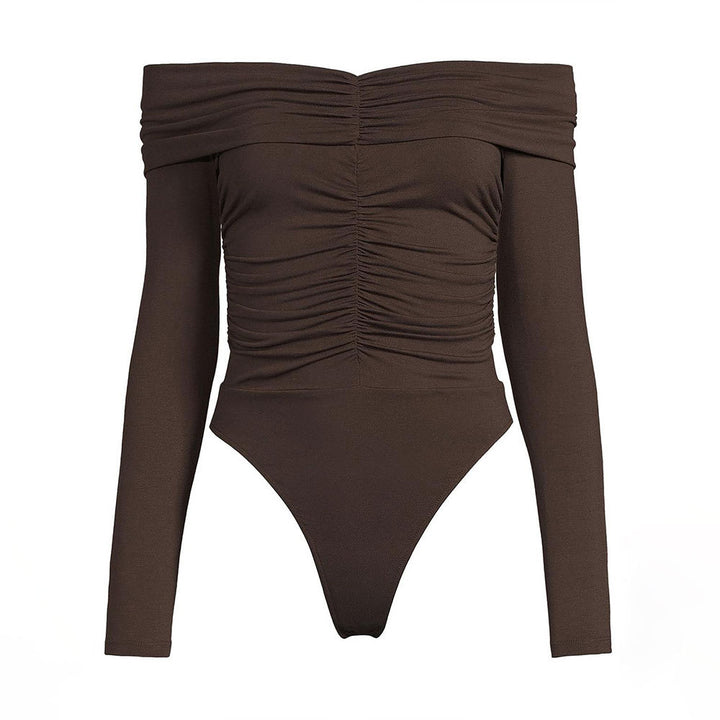 Damen Off-Shoulder Shirt mit Raffungen und langen Ärmeln Drune