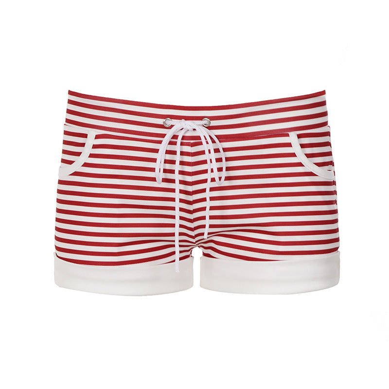 Damen Strandshorts mit modernem Streifenmuster und elastischem Bund Drune