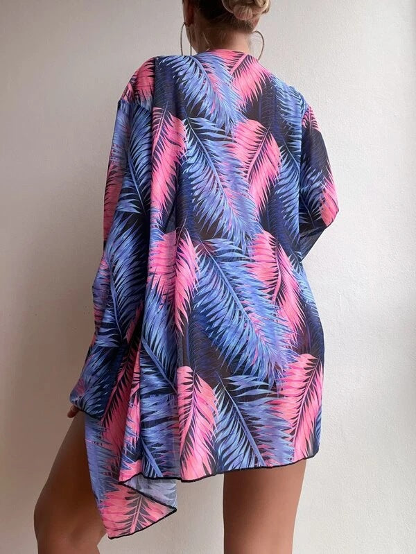 Damen Bandeau-Bikini mit floralem Design und passendem Kimono Drune