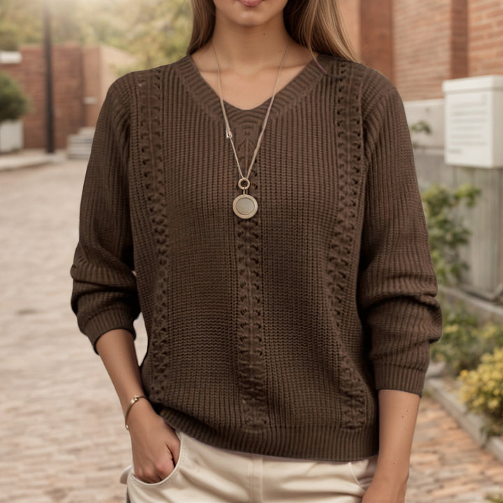 Damen Strickpullover mit V-Ausschnitt und strukturierter Verarbeitung Drune