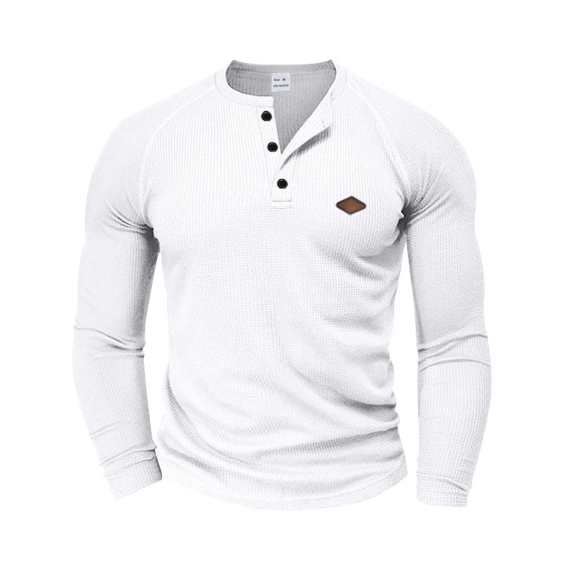 Herren langärmliges Henley-T-Shirt mit strukturiertem Gewebe und modischem Knopfdesign Drune