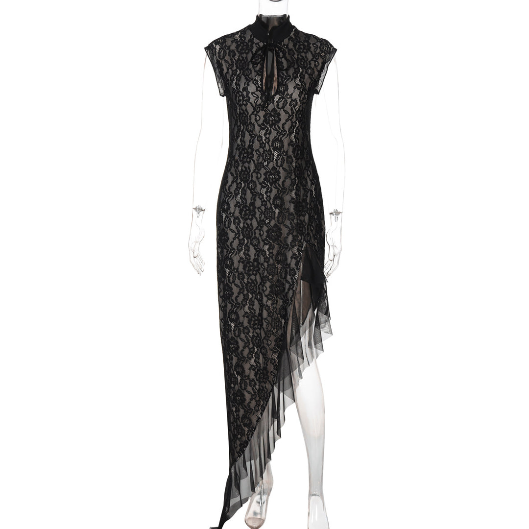 Damen Spitzenmaxikleid mit asymmetrischem Saum Drune