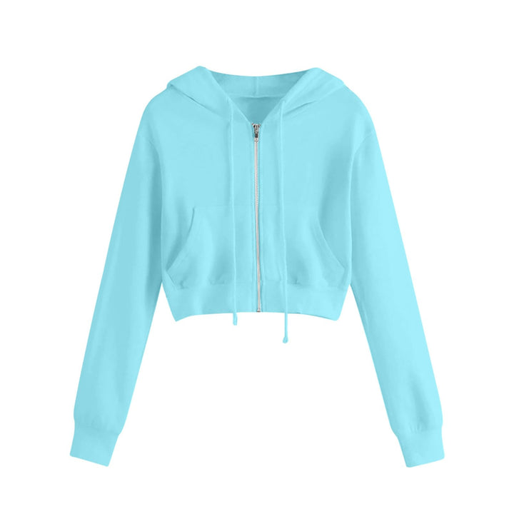 Damen Kurzer Reißverschluss Hoodie mit Kängurutasche Drune