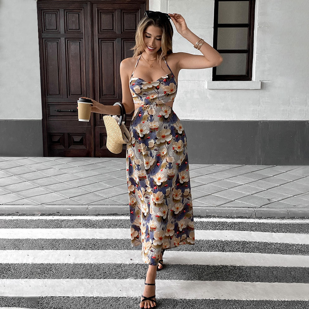 Damen Maxikleid mit floralem Design und trägerlosem Oberteil Drune
