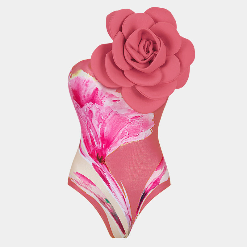 Damen Einteiler Badeanzug mit floralem Design und elegantem Wickelrock Drune