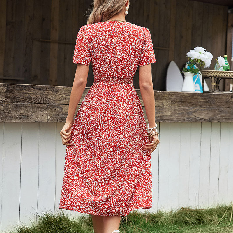 Damen Maxikleid mit floralen Mustern und lässigem Taillengürtel Drune