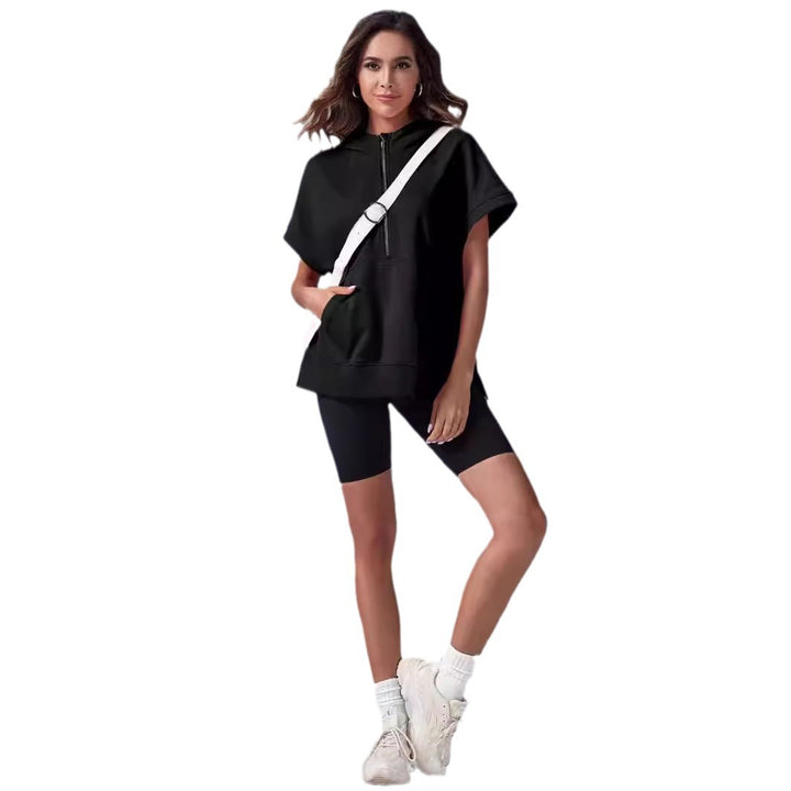 Damen lässiger Kapuzenpullover mit halbem Reißverschluss Drune