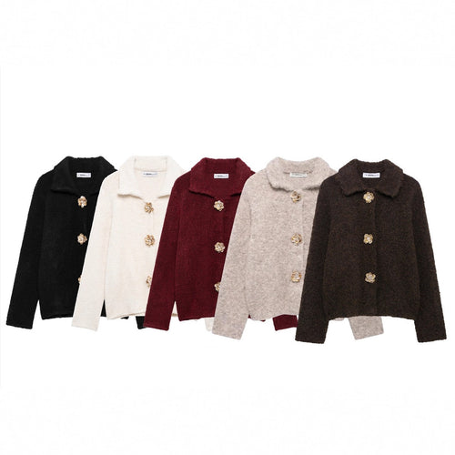 Damen elegante Strickjacke mit dekorativen Knopfdetails Drune