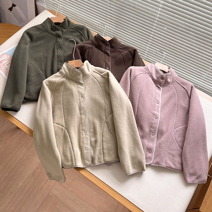 Damen Fleecejacke mit hohem Kragen und Druckknöpfen Drune