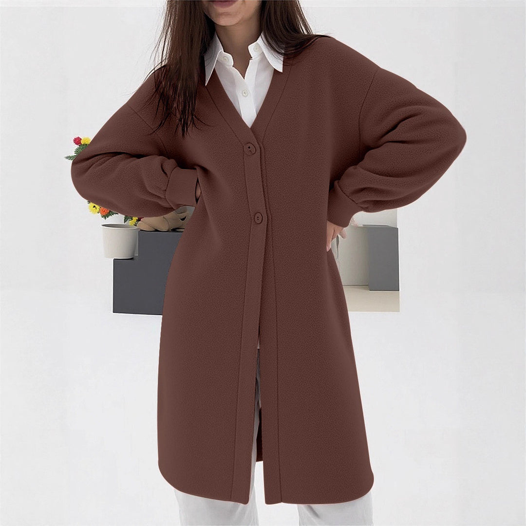 Damen Elegante Strickjacke mit Knopf und V-Ausschnitt Drune