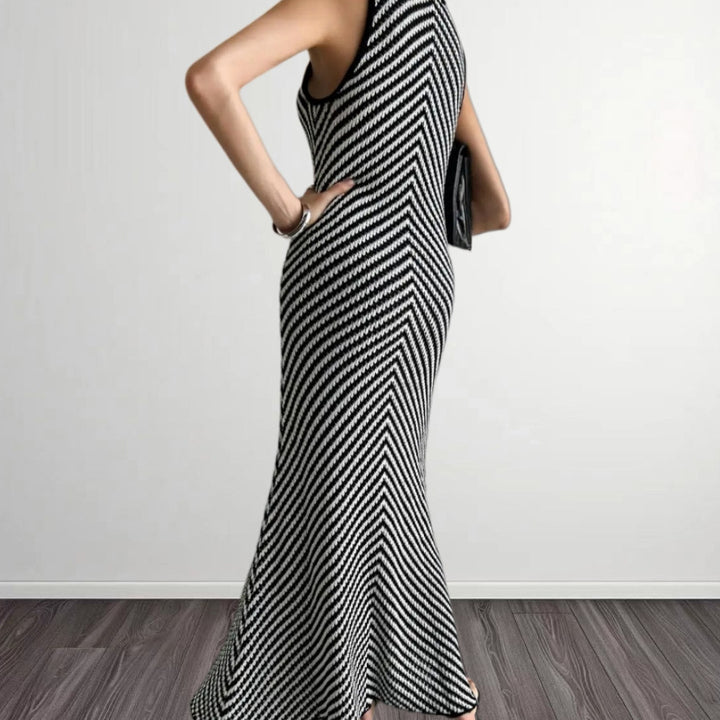 Damen Langarm-Hängerchenkleid mit raffiniertem Zickzack-Muster Drune