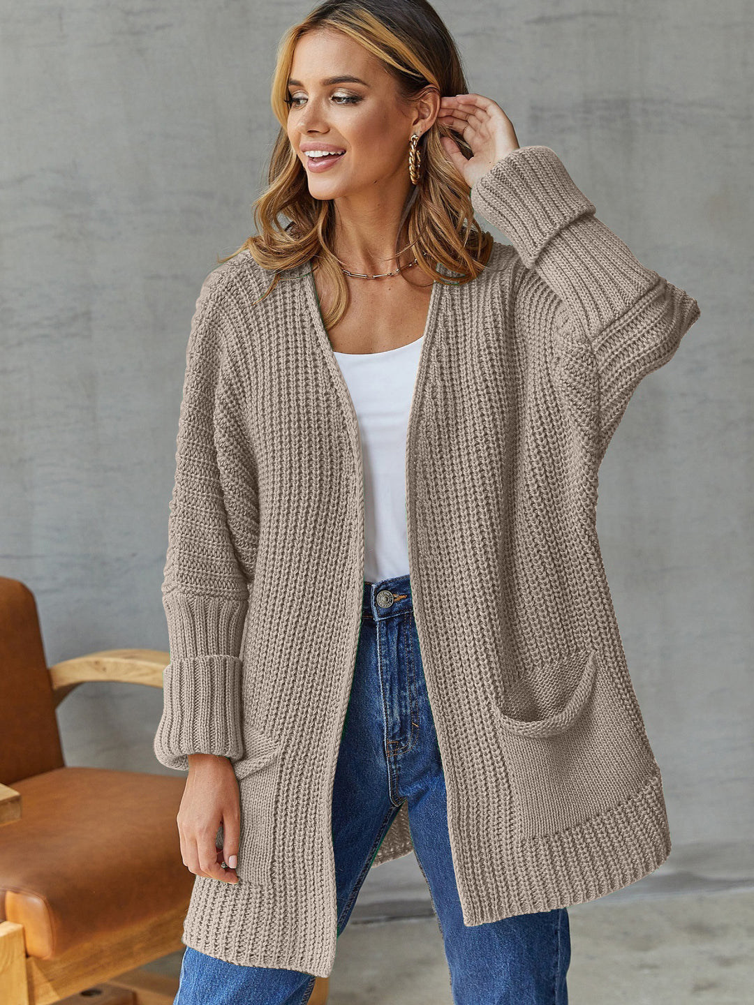 Damen Strickjacke mit strukturiertem Design und praktischen Taschen Drune