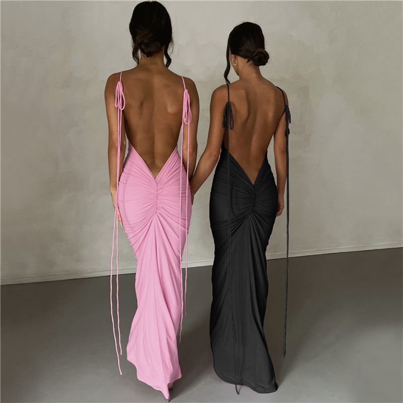 Damen Figurbetontes Maxikleid mit Raffung und Trägerdetails Drune