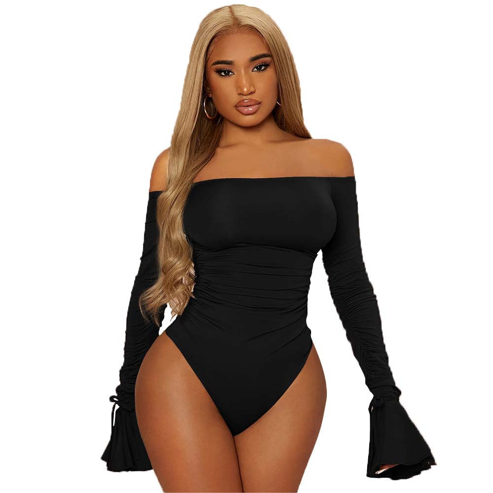 Damen eleganter Off-Shoulder Bodysuit mit Rüschendetails und langen Ärmeln Drune