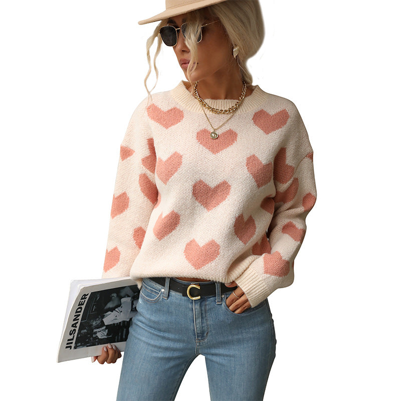 Damen Pullover mit Herzmuster und lässigem Schnitt Drune