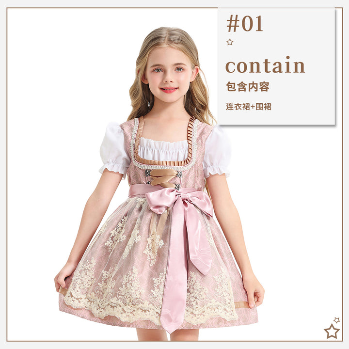 Damen nan festliches Kinderdirndl mit Spitzenoberteil, Satin-Schürze und Puffärmeln Drune