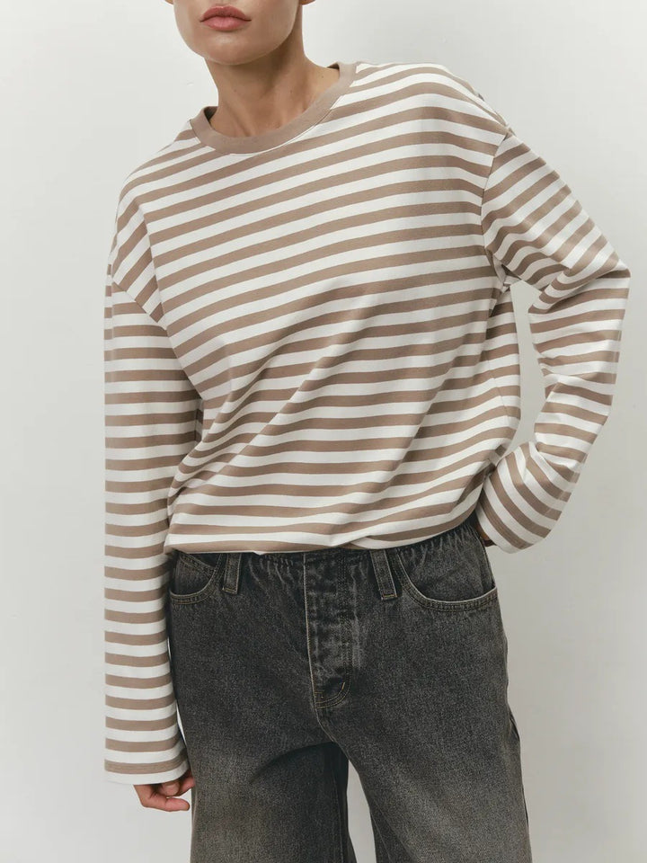 Damen bequemes Streifen-T-Shirt mit langen Ärmeln Drune