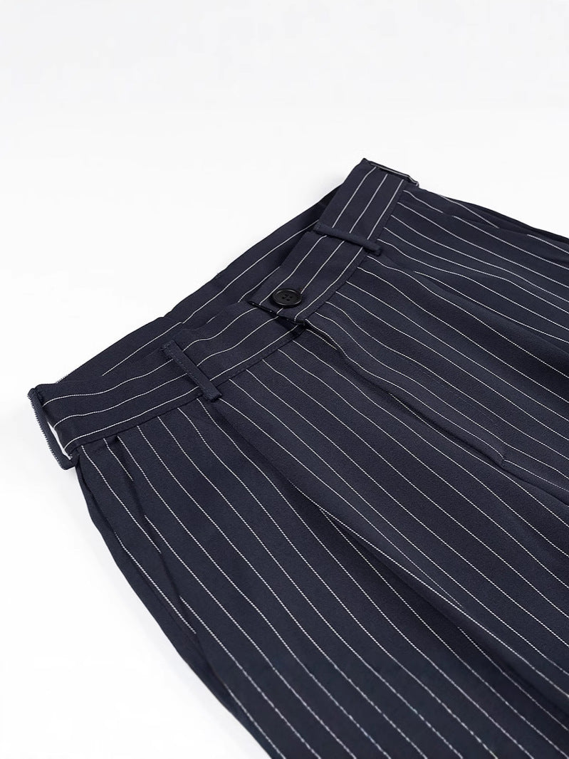 Damen weite Hochbund-Hose mit eleganten Streifen Drune