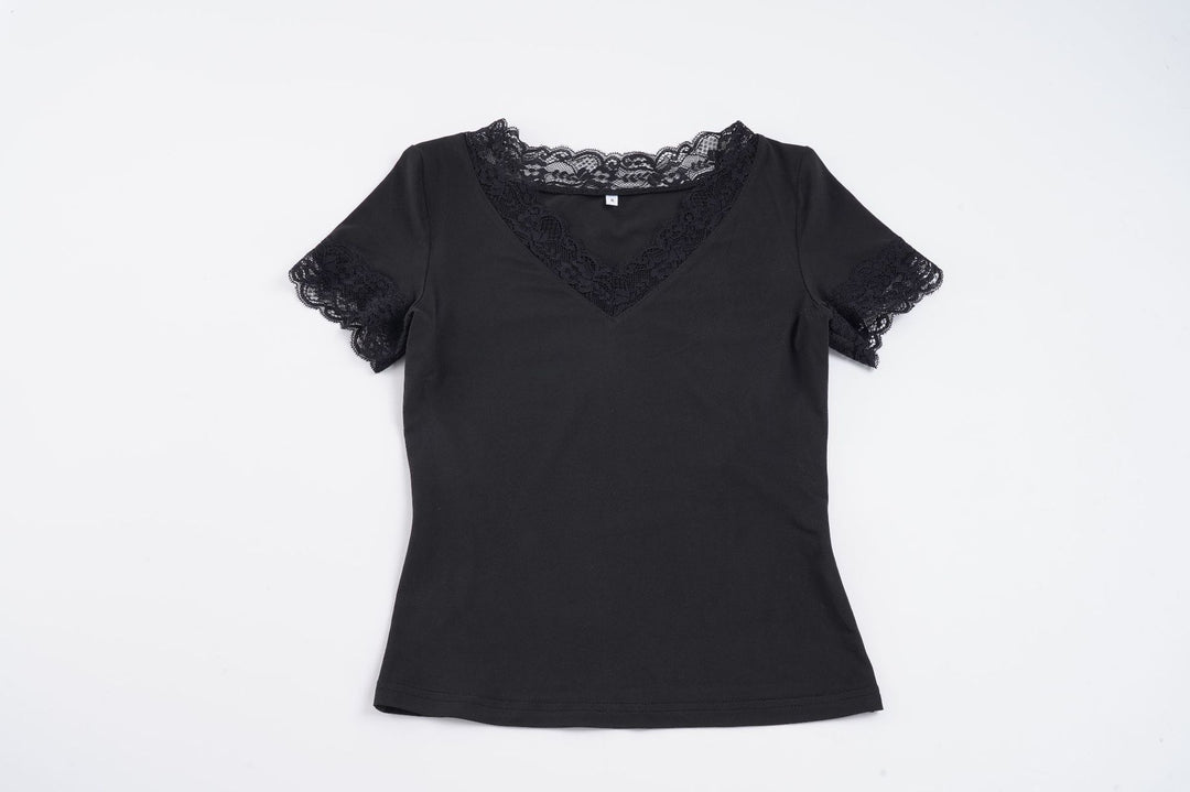 Damen T-Shirt mit elegantem Spitzenbesatz Drune