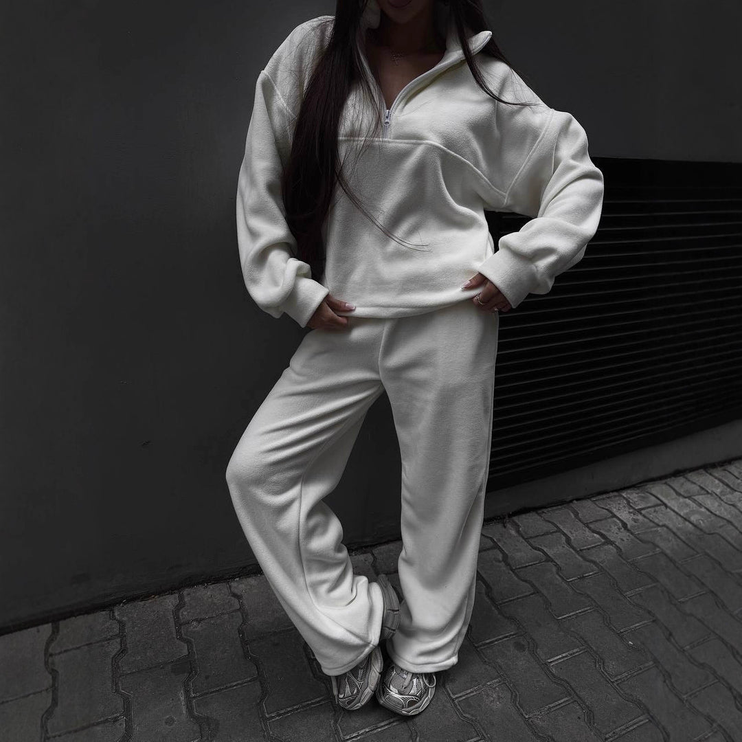 Damen Sportliches Fleece-Jogginganzug mit Stehkragen und Reißverschluss Drune