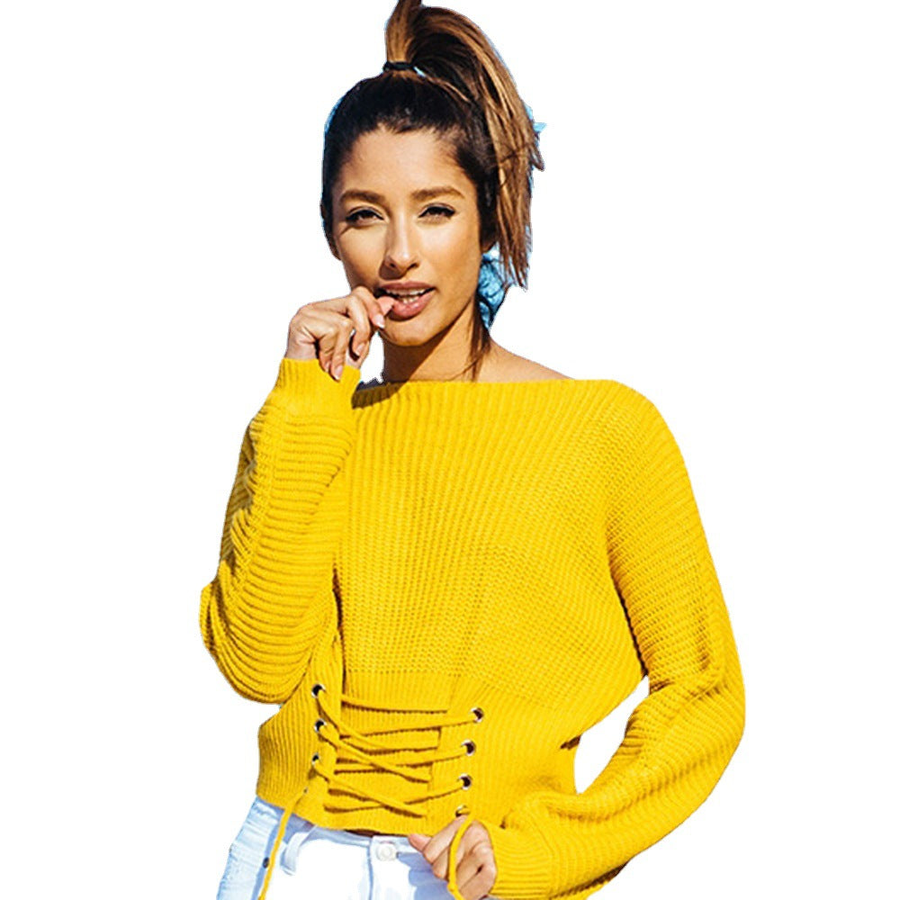 Damen Strickpullover mit schnüren und weitem Schnitt Drune