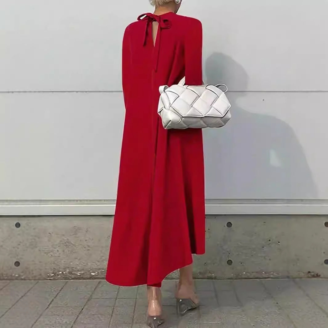 Damen Maxikleid mit asymmetrischem Schnitt und hohem Kragen Drune