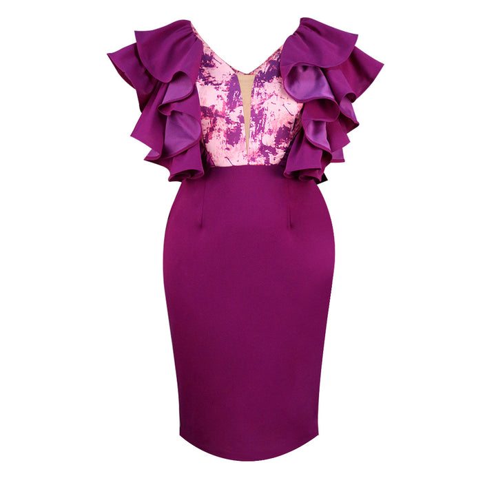 Damen Elegantes Kleid mit voluminösen Rüschen und figurbetonter Silhouette Drune
