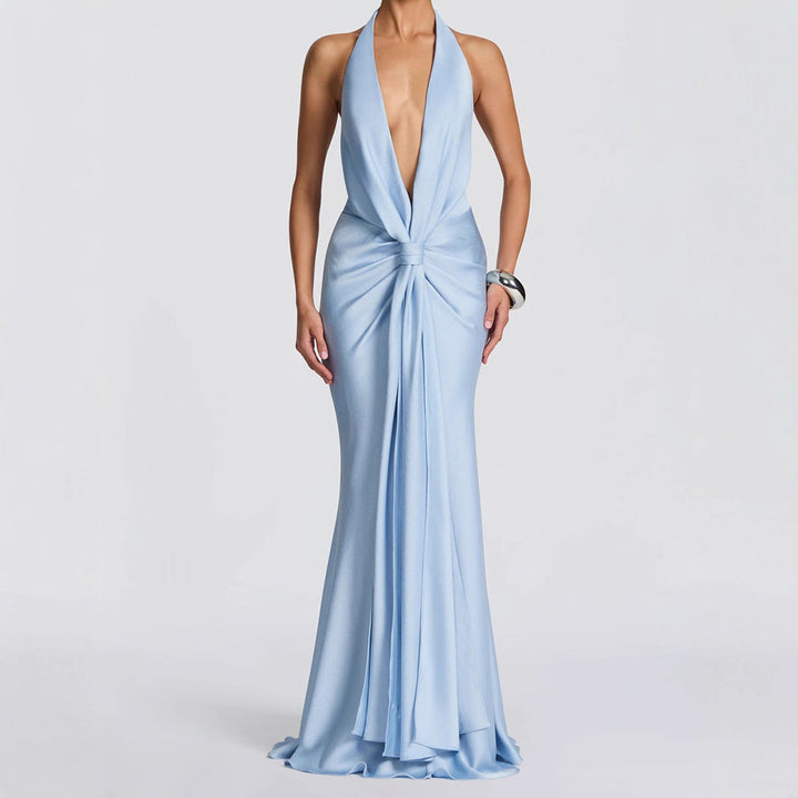 Damen Elegantes Maxi-Kleid mit tiefem V-Ausschnitt und drapierten Details Drune