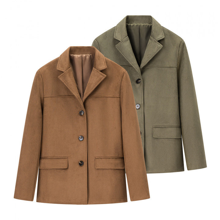 Damen klassische Blazerjacke aus weichem Material mit aufgesetzten Taschen Drune