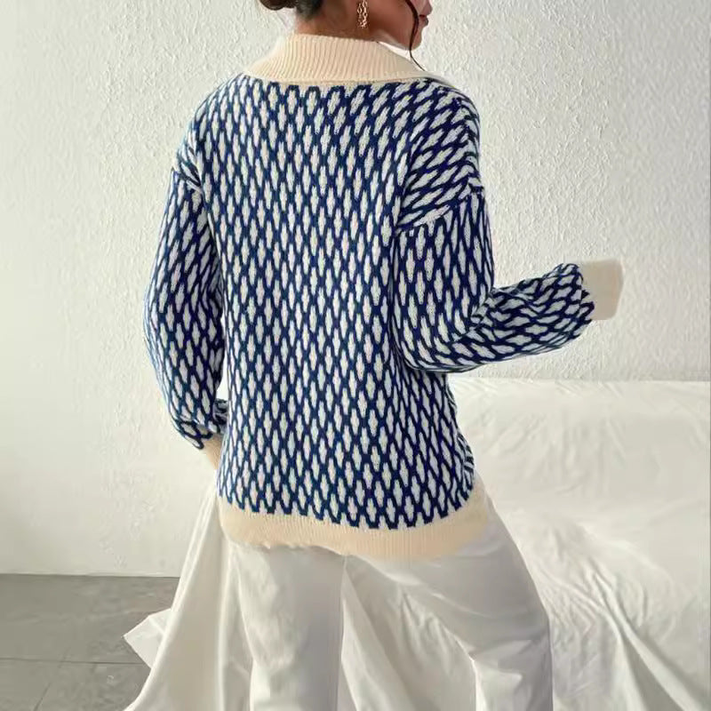 Damen Strickpullover mit modischem Kragen und einzigartigem Muster Drune